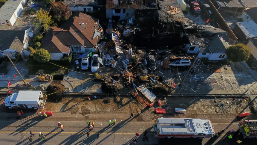 gas-blast Six injured as gas explosion levels home in Hayward, California
